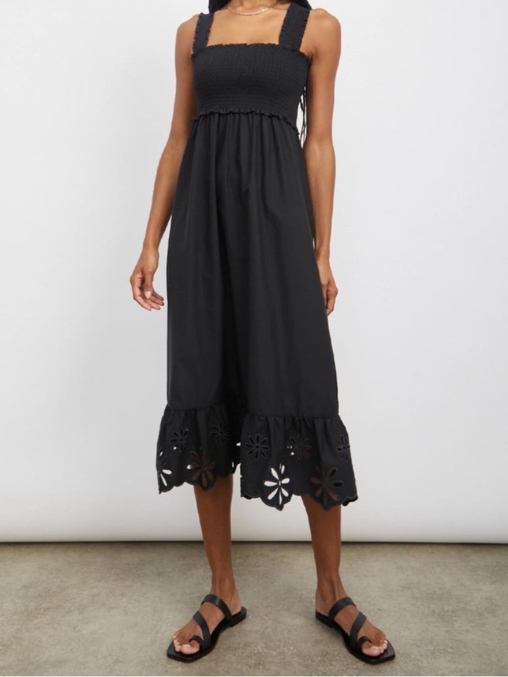 Rails Rumi Black Eyelet Smocked Cotton Nap Style Dress
